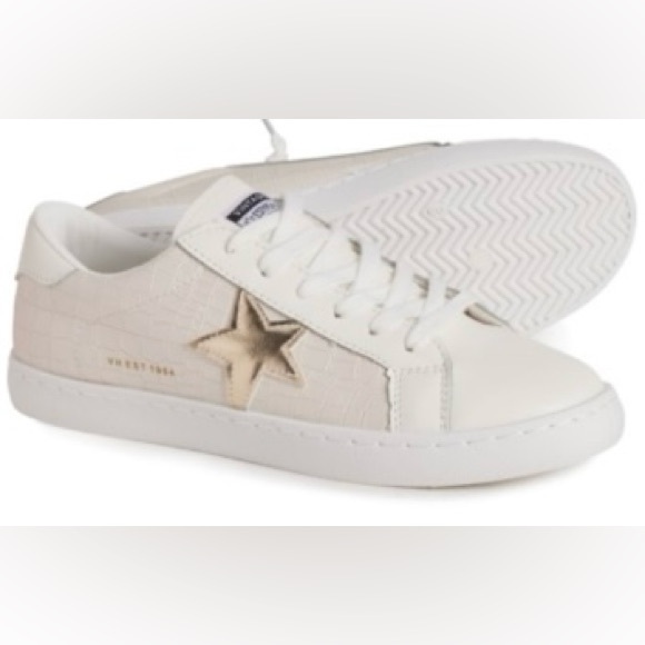 VINTAGE HAVANA White Croc & Silver Carla Sneakers - Size 7.5 - Picture 1 of 4